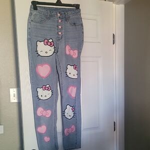 Hello Kitty High Rise Pink and Blue Jeans with Playful Designs